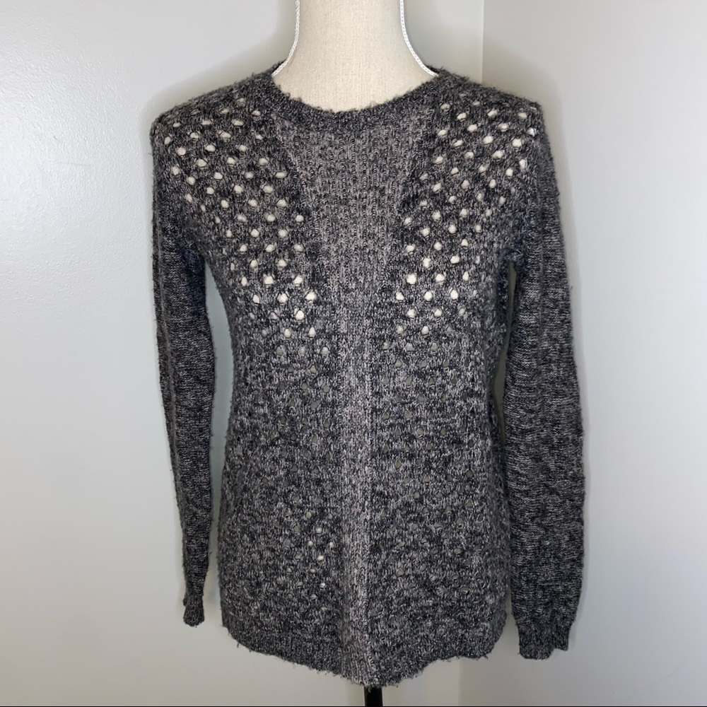 Rebecca Taylor loose open stitch light long sleeve sweater heather gray size XS